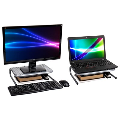 Mind Reader Elevate Collection Metal Monitor Stand, Up to 24 Monitor, Silver, 2/Pack (2METMONST-SIL