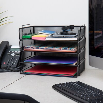 Mind Reader Stackable Side Loading Letter Tray, Black Metal, 4/Pack (DSTACK4-BLK)