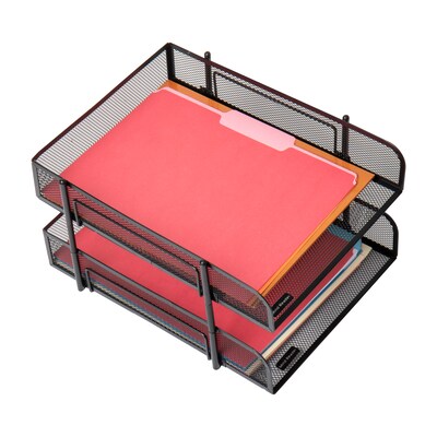 Mind Reader Network Collection Stackable Front Loading Letter Tray, Black Metal, 2/Pack (CSTACK2-BLK