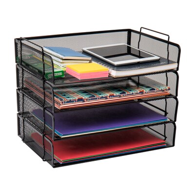 Mind Reader Stackable Side Loading Letter Tray, Black Metal, 4/Pack (DSTACK4-BLK)