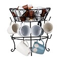 Mind Reader Wire Mesh Countertop Mug Rack with Pegs and Upper Basket, Black (PTREETOP-BLK)