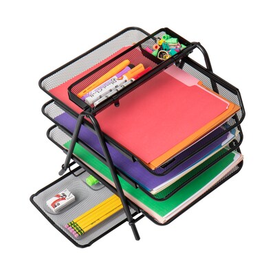 Mind Reader Census 3-Compartment Steel Mesh Letter Holder, Black (3TFILE-BLK)
