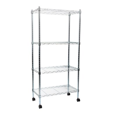 Mind Reader Metal 4-Tier Storage Shelves Garage Shelving Organization with Wheels, Silver (MET4TWHEEL-SIL)