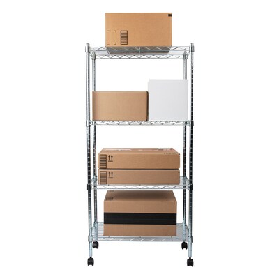 Mind Reader Metal 4-Tier Storage Shelves Garage Shelving Organization with Wheels, Silver (MET4TWHEEL-SIL)