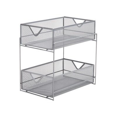 Mind Reader Network Collection 2-Tier Metal Mesh Storage Baskets, Silver (CABASK2T-SIL)
