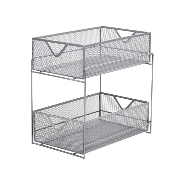 Mind Reader Network Collection 2-Tier Metal Mesh Storage Baskets, Silver (CABASK2T-SIL)