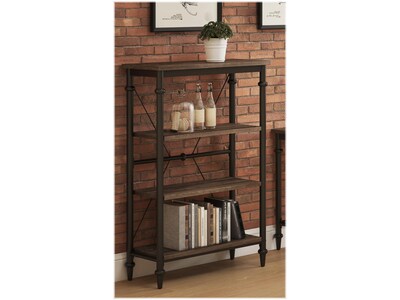 Thomasville Breslyn 3-Shelf 48"H Metal Bookcase, Crosscut Hickory/Black Nickel (SPLS-BRBK-TV)