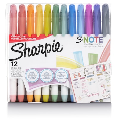 Sharpie S-Note Creative Permanent Marker, Chisel Tip, Assorted Colors, 12/Pack (2117329/2158060)