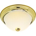Satco Incandescent 2-Light Polished Brass Flush Mount with Frosted Ribbed Glass Shades (STL-SAT761300)