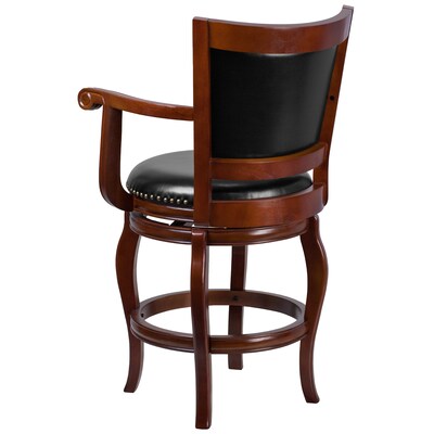 Flash Furniture Transitional LeatherSoft Counter Height Swivel Stool with Back, Cherry (TA212524CHY)