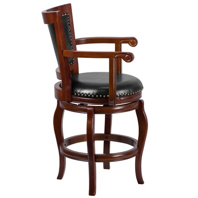 Flash Furniture Transitional LeatherSoft Counter Height Swivel Stool with Back, Cherry (TA212524CHY)