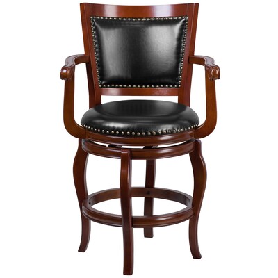 Flash Furniture Transitional LeatherSoft Counter Height Swivel Stool with Back, Cherry (TA212524CHY)