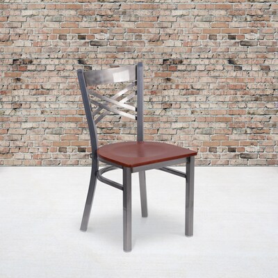 Flash Furniture HERCULES Series Traditional Metal/Wood Restaurant Dining Chair, Clear Coat/Cherry Wo