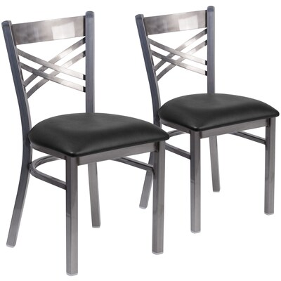 2  Pack. HERCULES Series Clear Coated X Back Metal Restaurant Chair (2XU6FOBCLBLKV)