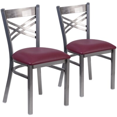 Flash Furniture Hercules Traditional Vinyl & Metal X-Back Restaurant Dining Chair, Burgundy, 2/Pack (2XU6FOBCLBURV)