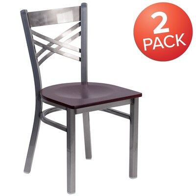 Flash Furniture HERCULES Series Traditional Metal/Wood Restaurant Dining Chair, Clear Coat/Mahogany Wood, 2/Pack (2XU6FOBCLMAHW)