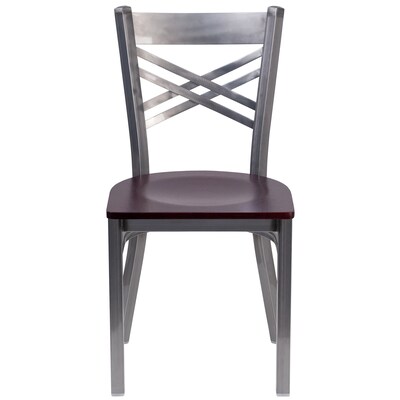 Flash Furniture HERCULES Series Traditional Metal/Wood Restaurant Dining Chair, Clear Coat/Mahogany Wood, 2/Pack (2XU6FOBCLMAHW)