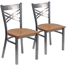 2  Pack. HERCULES Series Clear Coated X Back Metal Restaurant Chair (2XU6FOBCLNATW)