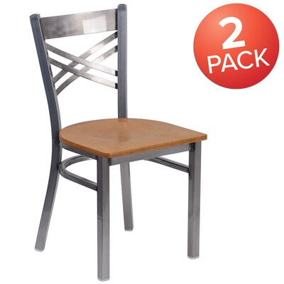 Flash Furniture HERCULES Series Traditional Metal/Wood Restaurant Dining Chair, Clear Coat/Natural Wood, 2/Pack (2XU6FOBCLNATW)