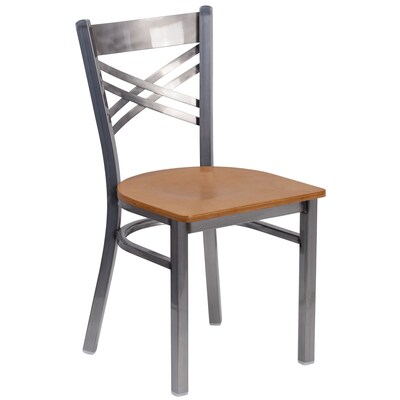 Flash Furniture HERCULES Series Traditional Metal/Wood Restaurant Dining Chair, Clear Coat/Natural Wood, 2/Pack (2XU6FOBCLNATW)