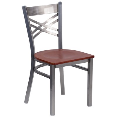 Flash Furniture HERCULES Series Traditional Metal/Wood Restaurant Dining Chair, Clear Coat/Cherry Wood (XU6FOBCLCHYW)