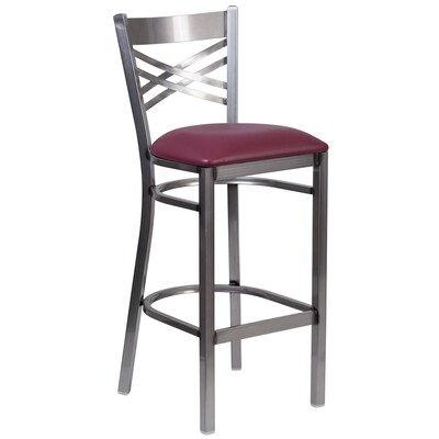 Flash Furniture HERCULES Series Traditional Metal X-Back Restaurant Barstool, Clear Coat/Burgundy (XU6F8BCLBARBURV)