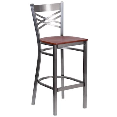 Flash Furniture HERCULES Series Traditional Metal X-Back Restaurant Barstool, Clear Coat/Cherry Wood