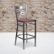 Flash Furniture HERCULES Series Traditional Metal X-Back Restaurant Barstool, Clear Coat/Cherry Wood