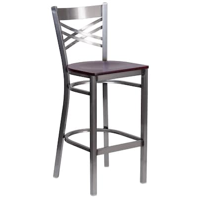 Flash Furniture HERCULES Series Traditional Metal X-Back Restaurant Barstool, Clear Coat/Mahogany (X