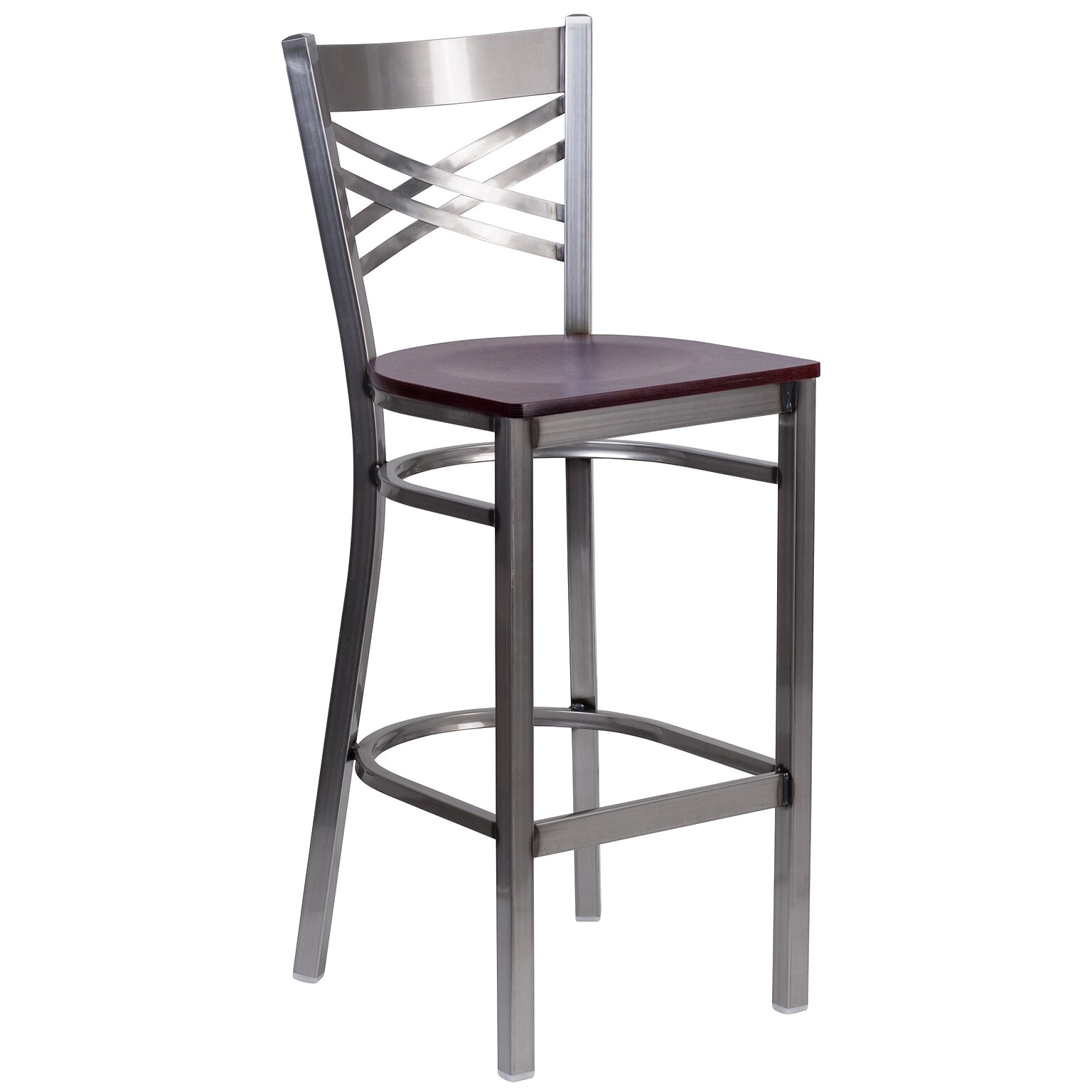 Flash Furniture HERCULES Series Traditional Metal X-Back Restaurant Barstool, Clear Coat/Mahogany (XU6F8BCLBARMAHW)