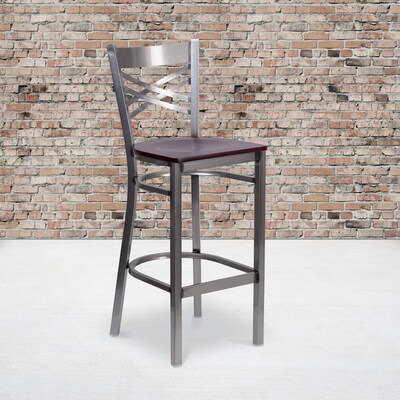 Flash Furniture HERCULES Series Traditional Metal X-Back Restaurant Barstool, Clear Coat/Mahogany (XU6F8BCLBARMAHW)