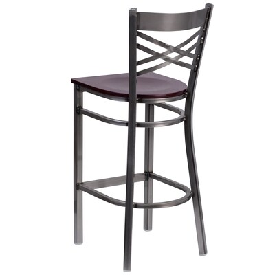 Flash Furniture HERCULES Series Traditional Metal X-Back Restaurant Barstool, Clear Coat/Mahogany (XU6F8BCLBARMAHW)