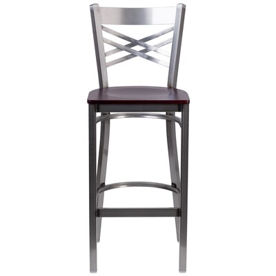 Flash Furniture HERCULES Series Traditional Metal X-Back Restaurant Barstool, Clear Coat/Mahogany (XU6F8BCLBARMAHW)