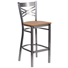 Flash Furniture HERCULES Series Traditional Metal X-Back Restaurant Barstool, Clear Coat/Natural Woo