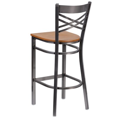 Flash Furniture HERCULES Series Traditional Metal X-Back Restaurant Barstool, Clear Coat/Natural Wood (XU6F8BCLBARNATW)