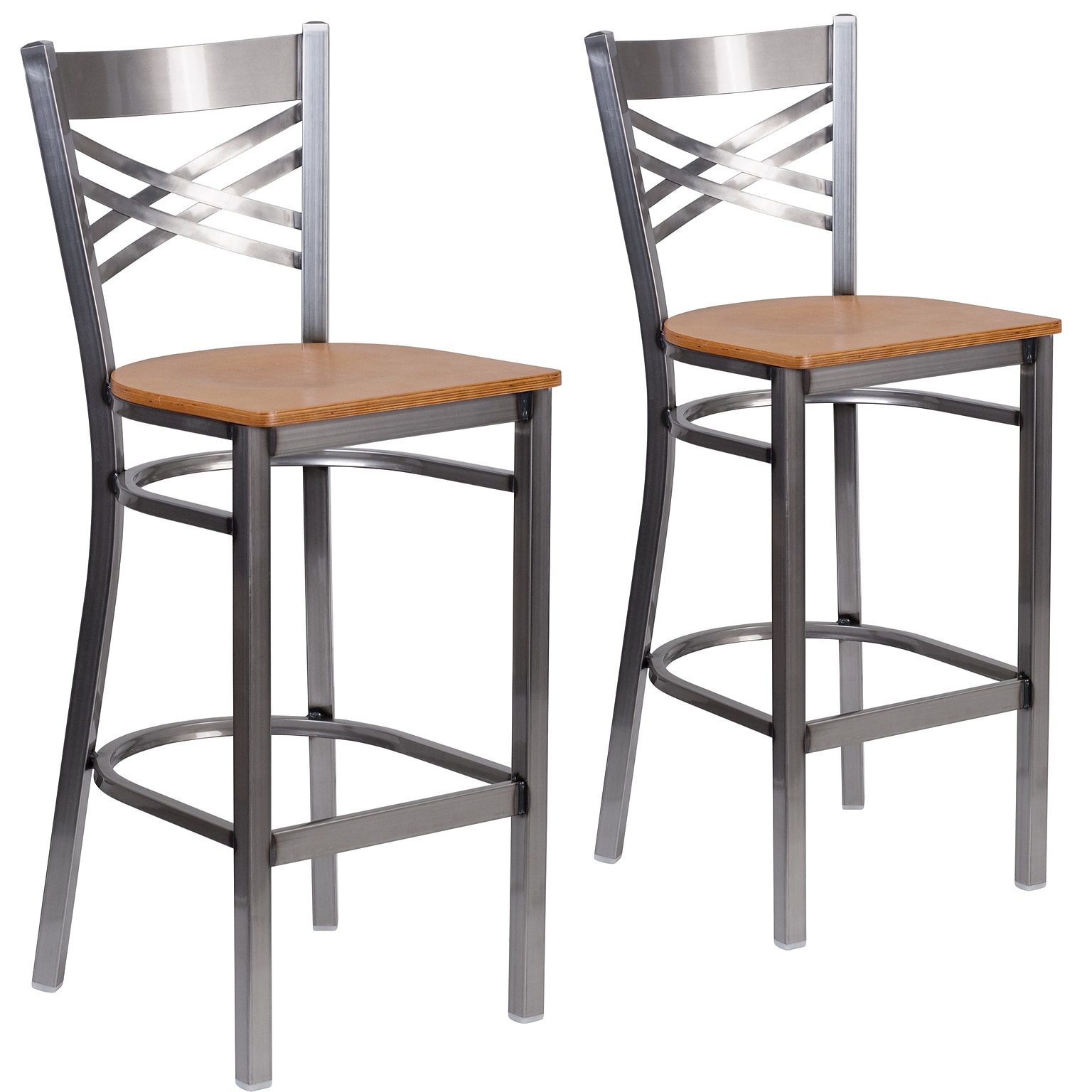 Flash Furniture HERCULES Series Traditional Metal X-Back Barstool, Clear Coat/Natural Wood, 2-Pieces/Pack (2XU6F8BCLBNATW)