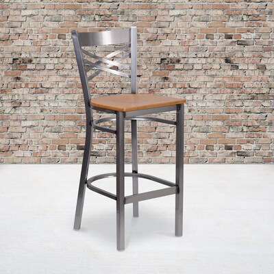 Flash Furniture HERCULES Series Traditional Metal X-Back Barstool, Clear Coat/Natural Wood, 2-Pieces