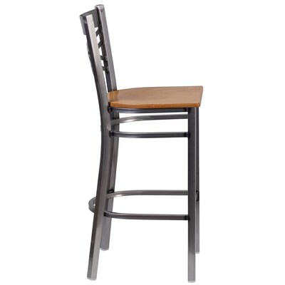 Flash Furniture HERCULES Series Traditional Metal X-Back Restaurant Barstool, Clear Coat/Natural Wood (XU6F8BCLBARNATW)