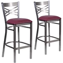 Flash Furniture HERCULES Series Traditional Metal X-Back Barstool, Clear Coat/Burgundy, 2-Pieces/Pac