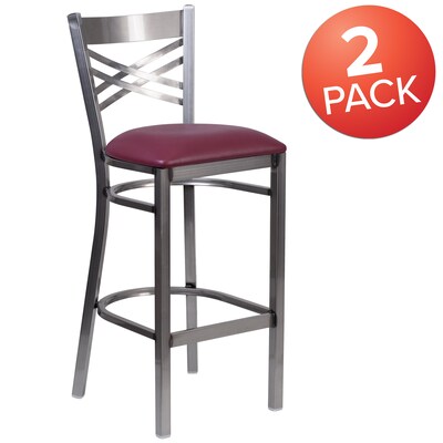 Flash Furniture HERCULES Series Traditional Metal X-Back Barstool, Clear Coat/Burgundy, 2-Pieces/Pack (2XU6F8BCLBBURV)