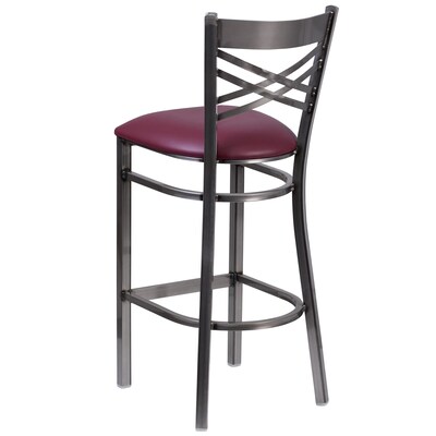 Flash Furniture HERCULES Series Traditional Metal X-Back Barstool, Clear Coat/Burgundy, 2-Pieces/Pack (2XU6F8BCLBBURV)