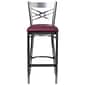 Flash Furniture HERCULES Series Traditional Metal X-Back Barstool, Clear Coat/Burgundy, 2-Pieces/Pack (2XU6F8BCLBBURV)