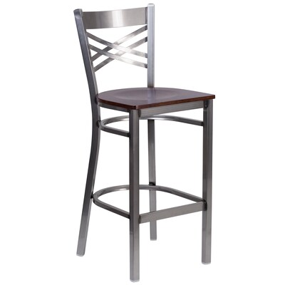 Flash Furniture HERCULES Series Traditional Metal X-Back Restaurant Barstool, Clear Coat/Walnut (XU6F8BCLBARWALW)