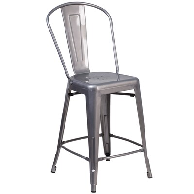 Flash Furniture Contemporary Metal Restaurant Counter Height Stool with Back, Clear Coated (XUDGTP001B24)