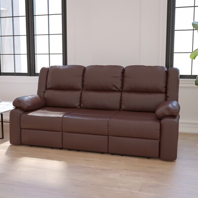 Flash Furniture Harmony Series 77" LeatherSoft Sofa with Two Built-In Recliners, Brown (BT70597SOFBN)