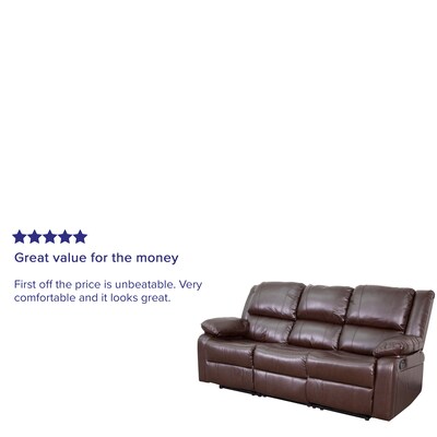 Flash Furniture Harmony Series 77" LeatherSoft Sofa with Two Built-In Recliners, Brown (BT70597SOFBN)