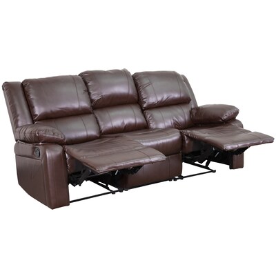 Flash Furniture Harmony Series 77" LeatherSoft Sofa with Two Built-In Recliners, Brown (BT70597SOFBN)