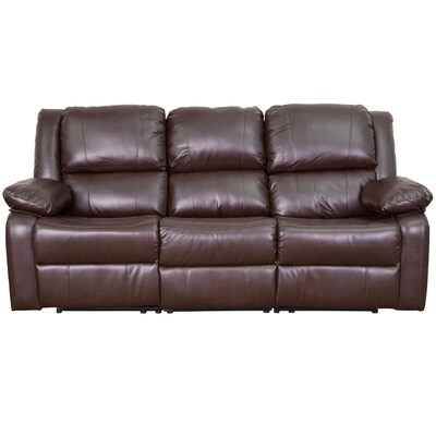 Flash Furniture Harmony Series 77" LeatherSoft Sofa with Two Built-In Recliners, Brown (BT70597SOFBN)