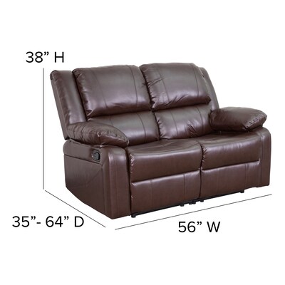 Flash Furniture Harmony Series 56" LeatherSoft Loveseat with Two Built-In Recliners, Brown (BT70597LSBN)