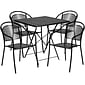 Flash Furniture Oia Indoor-Outdoor 28" Square Steel Folding Patio Table Set with 4 Round Back Chairs, Black (CO28SQF03CHR4BK)